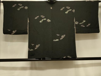 平和屋着物＃羽織 寿光織 舞楓文 黒地 銀糸 正絹 逸品 CABK3583in
