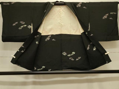 平和屋着物＃羽織 寿光織 舞楓文 黒地 銀糸 正絹 逸品 CABK3583in
