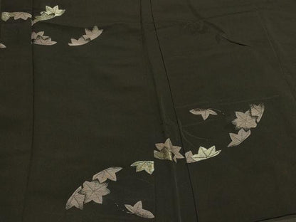 平和屋着物＃羽織 寿光織 舞楓文 黒地 銀糸 正絹 逸品 CABK3583in