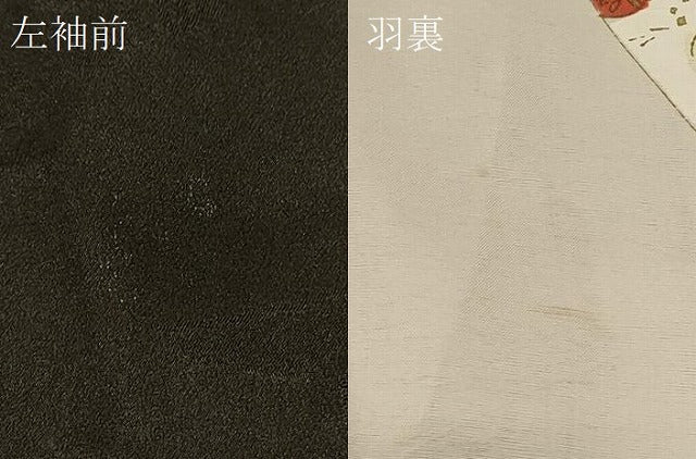 平和屋着物＃羽織 草花文 黒地 銀彩 正絹 逸品 CABK3584in