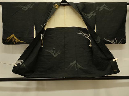 平和屋着物＃羽織 遠山文 黒地 金銀糸 正絹 逸品 CABK3585in