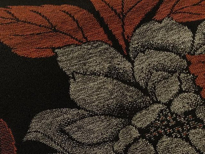 平和屋着物＃羽織 寿光織 草花文 黒地 金銀糸 正絹 逸品 CABK3586in
