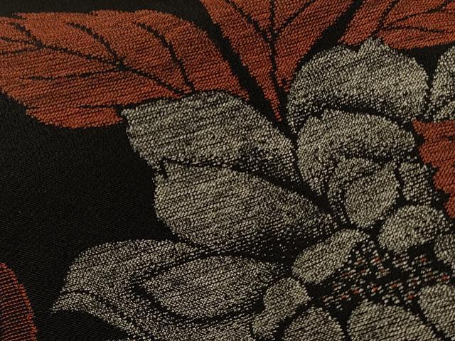 平和屋着物＃羽織 寿光織 草花文 黒地 金銀糸 正絹 逸品 CABK3586in