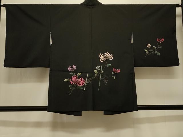 平和屋着物＃羽織 総刺繍 乱菊 黒地 金糸 洗える着物 CABK3589in