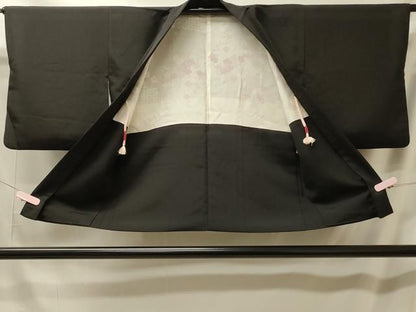 平和屋着物＃羽織 手描き 枝花文 黒地 正絹 逸品 CABK3596in