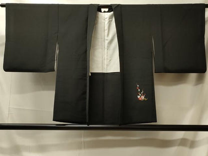 平和屋着物＃羽織 手描き 枝梅文 黒地 金彩 正絹 逸品 CABK3597in