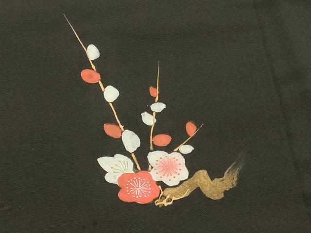 平和屋着物＃羽織 手描き 枝梅文 黒地 金彩 正絹 逸品 CABK3597in