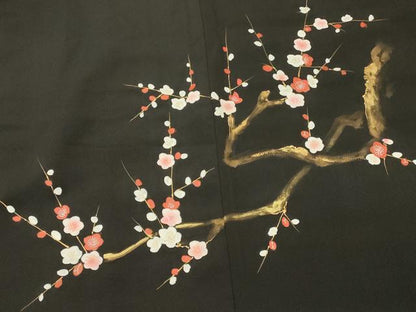 平和屋着物＃羽織 手描き 枝梅文 黒地 金彩 正絹 逸品 CABK3597in