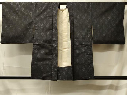 平和屋着物＃羽織 草花文 黒地 正絹 逸品 CABK3598in