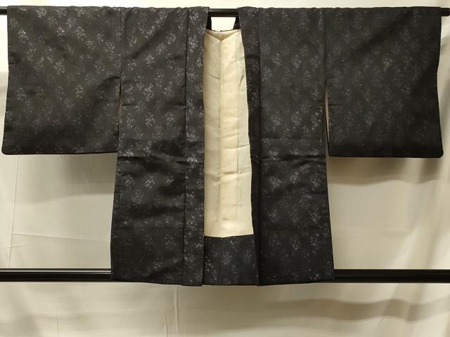 平和屋着物＃羽織 草花文 黒地 正絹 逸品 CABK3598in