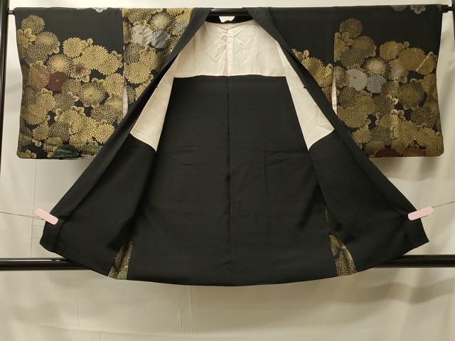 平和屋着物＃羽織 寿光織 菊づくし 黒地 金銀糸 正絹 逸品 CABK3599in