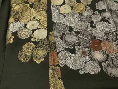 平和屋着物＃羽織 寿光織 菊づくし 黒地 金銀糸 正絹 逸品 CABK3599in