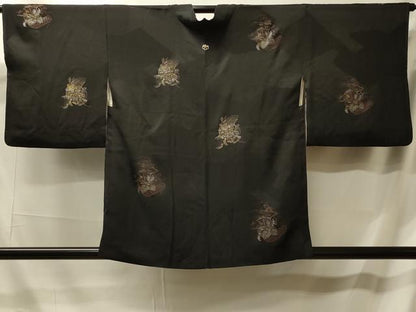 平和屋着物＃羽織 花絵巻文 黒地 金銀彩 正絹 逸品 CABK3600in