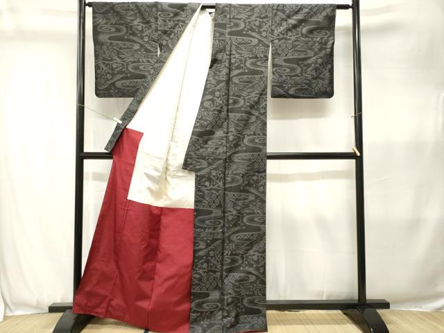 平和屋着物■本場大島紬　流水菱草花文　正絹　逸品　CABK3601ev