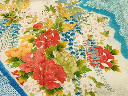 平和屋着物■豪華振袖　駒刺繍　絞り　草花文　金彩　正絹　逸品　CABK3612ev