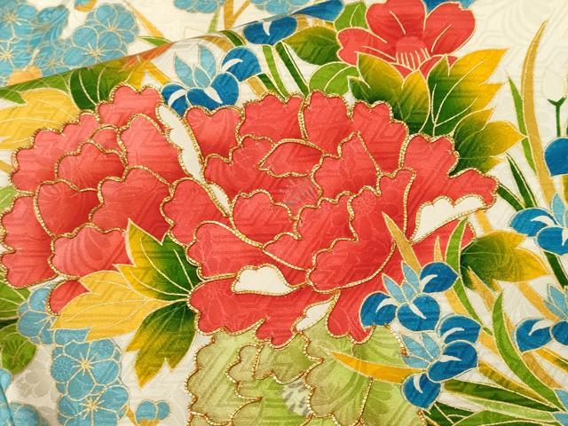 平和屋着物■豪華振袖　駒刺繍　絞り　草花文　金彩　正絹　逸品　CABK3612ev
