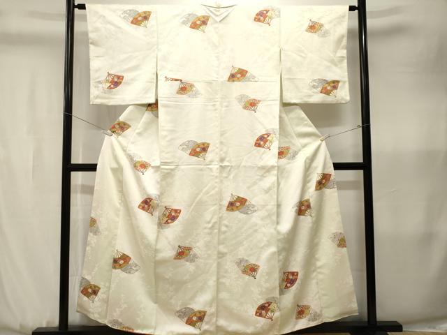 平和屋着物■上質な小紋　扇面草花文　暈し染め　金彩　正絹　逸品　CABK3616ev