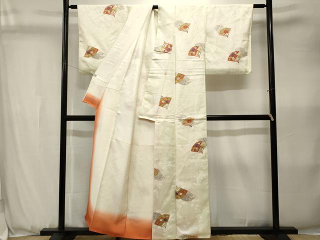 平和屋着物■上質な小紋　扇面草花文　暈し染め　金彩　正絹　逸品　CABK3616ev