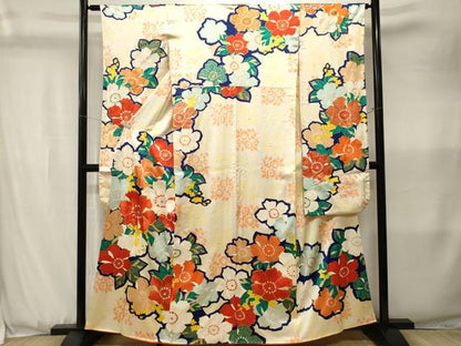 平和屋着物■豪華振袖　駒刺繍　草花文　金彩　正絹　逸品　CABK3618ev