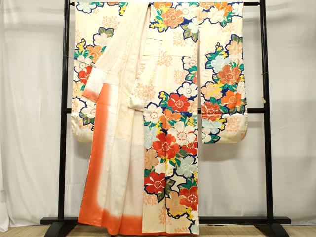 平和屋着物■豪華振袖　駒刺繍　草花文　金彩　正絹　逸品　CABK3618ev