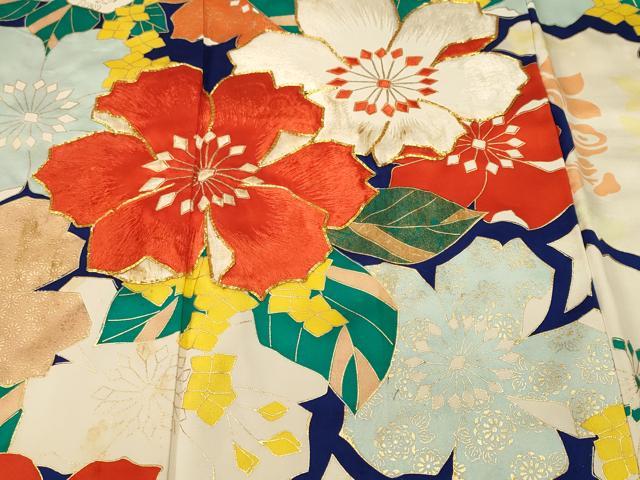 平和屋着物■豪華振袖　駒刺繍　草花文　金彩　正絹　逸品　CABK3618ev