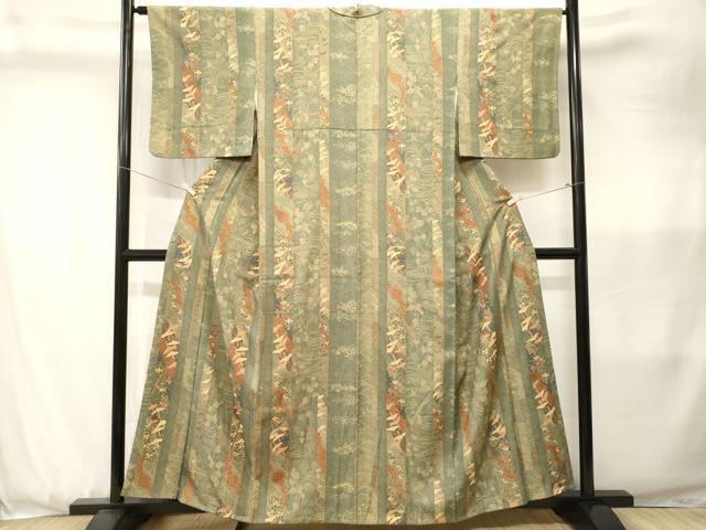 平和屋着物■上質な小紋　飛鶴流水草花間道　金彩　正絹　逸品　CABK3621ev