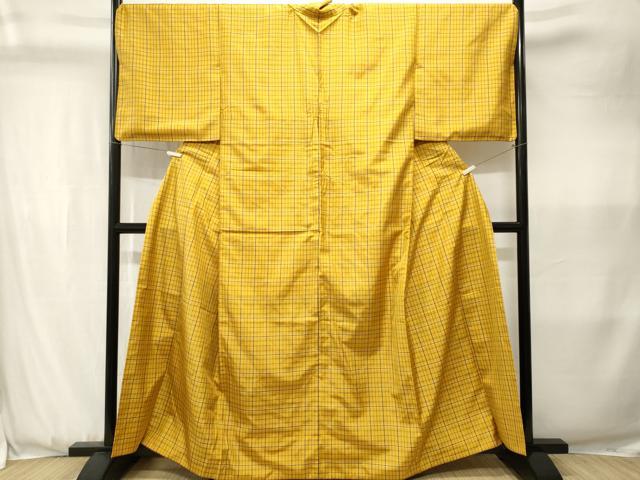 平和屋着物■上質な紬　格子柄　正絹　逸品　CABK3624ev
