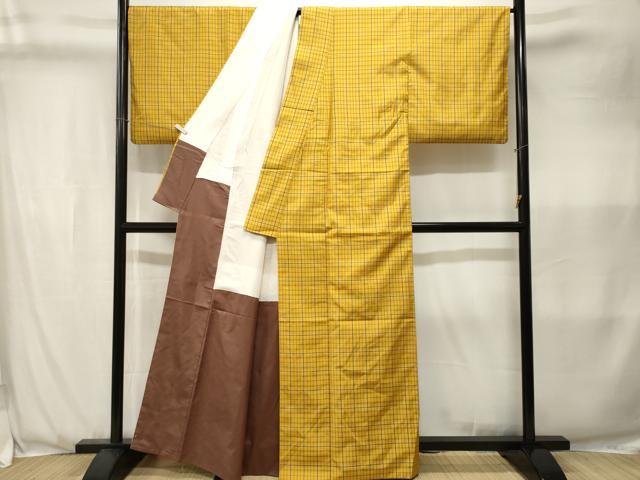 平和屋着物■上質な紬　格子柄　正絹　逸品　CABK3624ev