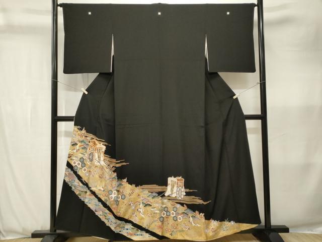 平和屋着物■豪華黒留袖　松竹梅飛鶴御所車宝尽し文　金彩　正絹　逸品　CABK3625ev