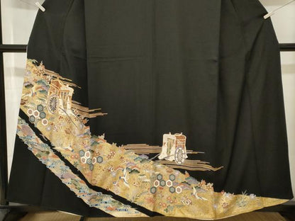 平和屋着物■豪華黒留袖　松竹梅飛鶴御所車宝尽し文　金彩　正絹　逸品　CABK3625ev
