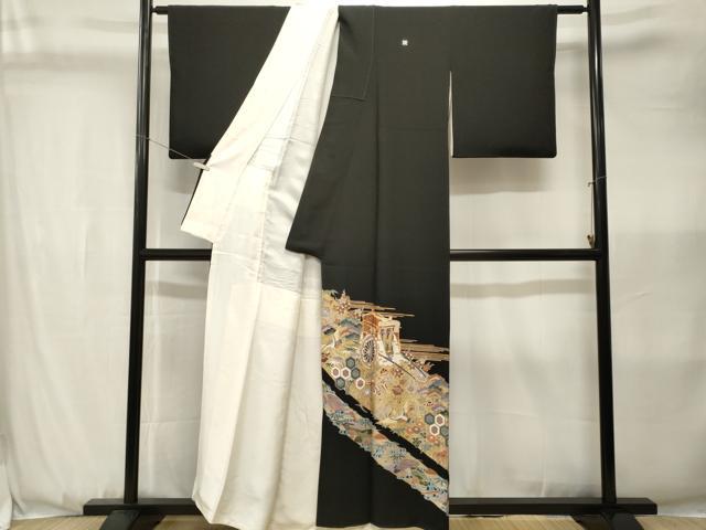 平和屋着物■豪華黒留袖　松竹梅飛鶴御所車宝尽し文　金彩　正絹　逸品　CABK3625ev