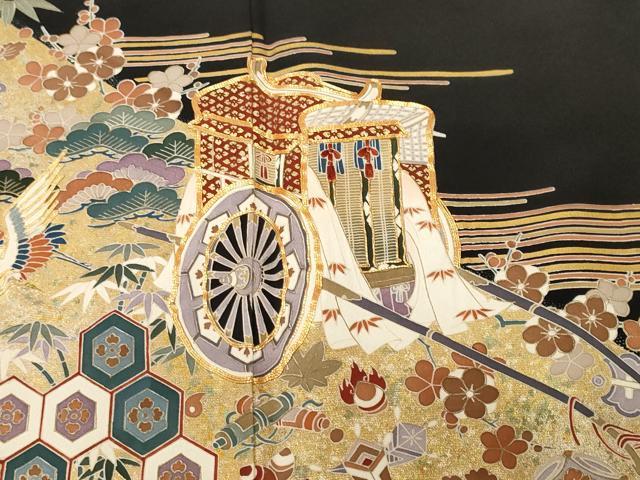 平和屋着物■豪華黒留袖　松竹梅飛鶴御所車宝尽し文　金彩　正絹　逸品　CABK3625ev