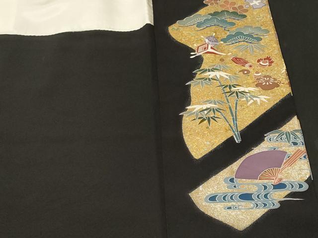 平和屋着物■豪華黒留袖　松竹梅飛鶴御所車宝尽し文　金彩　正絹　逸品　CABK3625ev