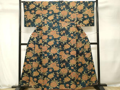 平和屋着物■上質な小紋　紬地　花唐草文　正絹　逸品　CABK3628ev