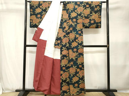 平和屋着物■上質な小紋　紬地　花唐草文　正絹　逸品　CABK3628ev