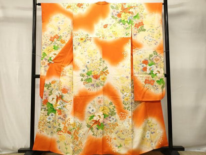 平和屋着物■豪華振袖　刺繍　尾長鳥草花文　暈し染め　正絹　逸品　CABK3629ev