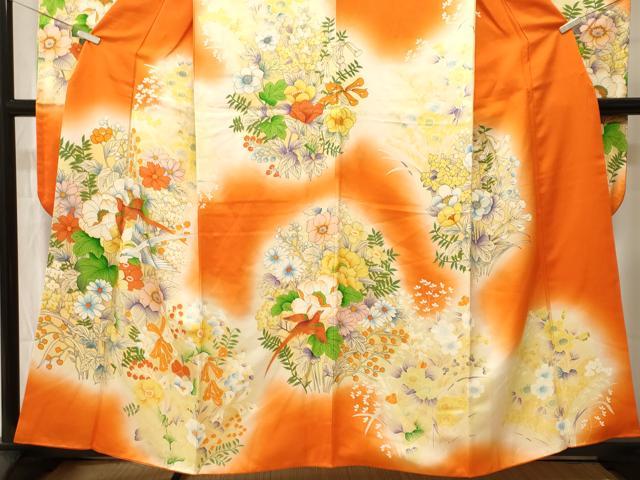平和屋着物■豪華振袖　刺繍　尾長鳥草花文　暈し染め　正絹　逸品　CABK3629ev