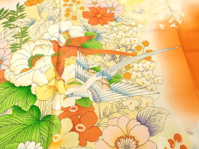 平和屋着物■豪華振袖　刺繍　尾長鳥草花文　暈し染め　正絹　逸品　CABK3629ev