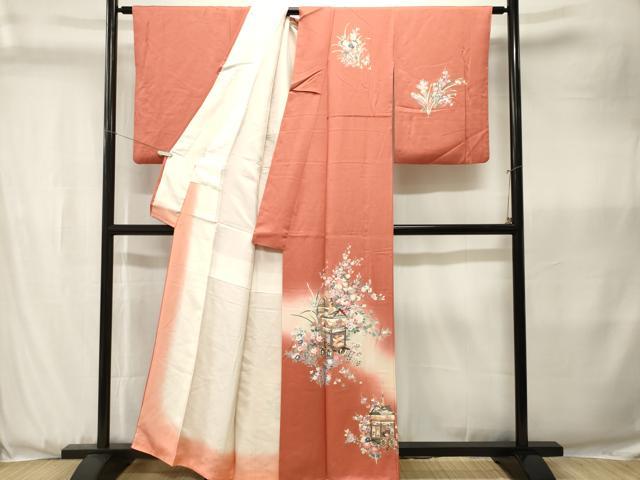 平和屋着物■訪問着　鉾草花文　暈し染め　金彩　正絹　逸品　CABK3635ev