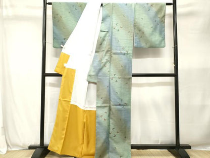 平和屋着物■小紋　芝草舞蝶文　暈し染め　洗える着物　CABK3652ev