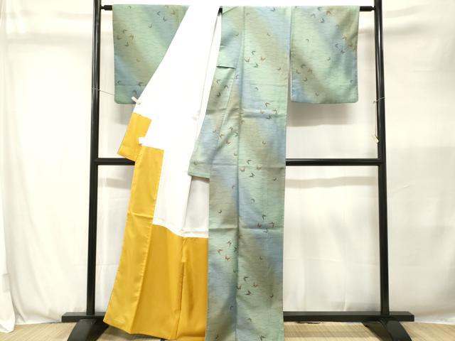 平和屋着物■小紋　芝草舞蝶文　暈し染め　洗える着物　CABK3652ev