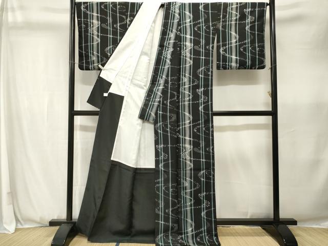 平和屋着物■小紋　流水草花間道　黒地　洗える着物　CABK3653ev
