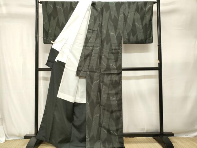 平和屋着物■小紋　雪輪矢羽文　黒地　洗える着物　CABK3663ev