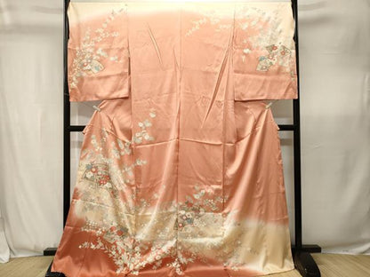 平和屋着物■訪問着　駒刺繍　地紙枝花文　暈し染め　金彩　仮絵羽　逸品　未使用　CABK3668ev