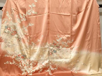 平和屋着物■訪問着　駒刺繍　地紙枝花文　暈し染め　金彩　仮絵羽　逸品　未使用　CABK3668ev