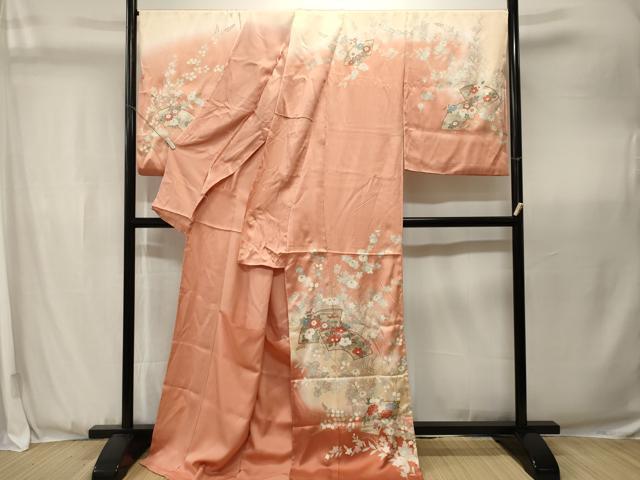 平和屋着物■訪問着　駒刺繍　地紙枝花文　暈し染め　金彩　仮絵羽　逸品　未使用　CABK3668ev