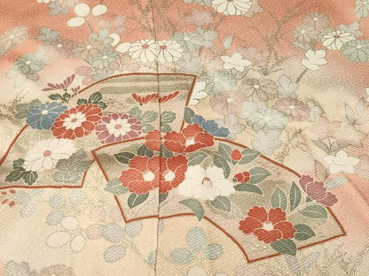 平和屋着物■訪問着　駒刺繍　地紙枝花文　暈し染め　金彩　仮絵羽　逸品　未使用　CABK3668ev