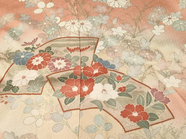 平和屋着物■訪問着　駒刺繍　地紙枝花文　暈し染め　金彩　仮絵羽　逸品　未使用　CABK3668ev