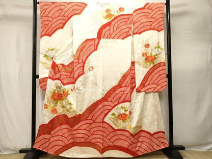 平和屋着物■豪華振袖　駒刺繍　舟　草花文　正絹　逸品　CABK3670ev