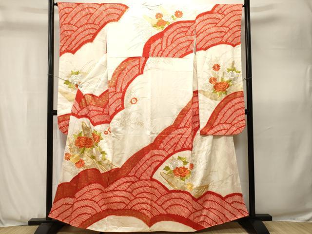 平和屋着物■豪華振袖　駒刺繍　舟　草花文　正絹　逸品　CABK3670ev